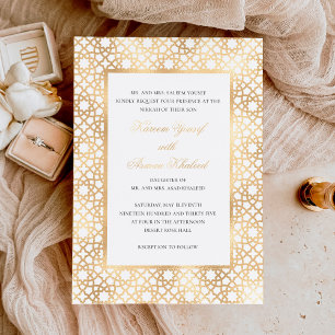 Elegante Nikkah Oriëntele Trouwceremonie Goud Folie Uitnodiging