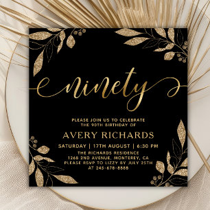 Elegante Ninety Goud Schrift Zwart 90ste Verjaarda Kaart