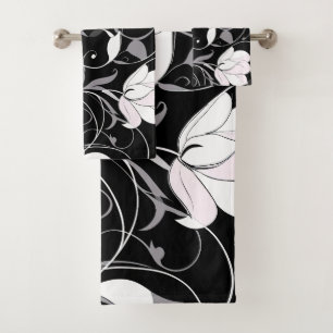 Elegante Noir Floral Swirl Bad Handdoek