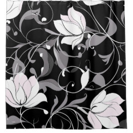 Elegante Noir Floral Swirl Douchegordijn