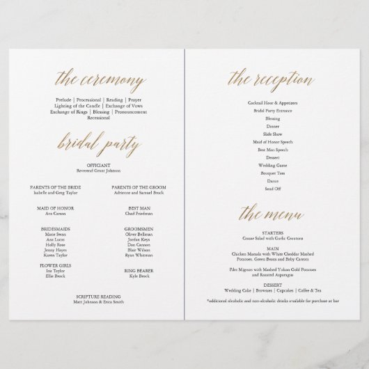 Élégante Noir Or Calligraphie pliée Programme comp (Dos)