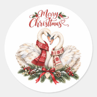 Elegante Noordse Kerstzwanen Ronde Sticker