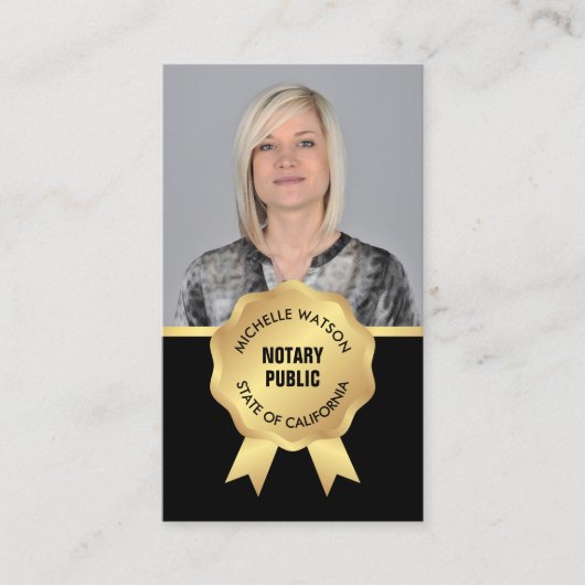 Elegante Notaris Openbare Foto Zwart & Goud Visitekaartje (Voorkant)