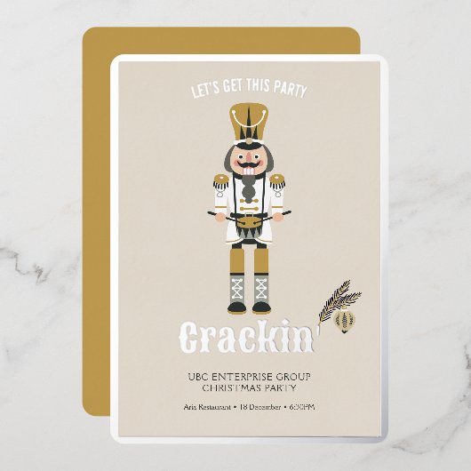 Elegante notenkraker kerstfeest feestelijk folie uitnodiging (Voorkant / Achterkant)