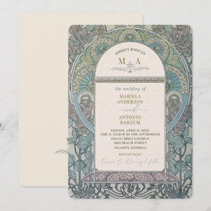 Elegante  Nouveau Waterverf Trouwbloemen Kaart