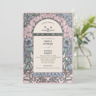 Elegante Nouveau Waterverf Trouwbloemen Kaart