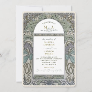 Elegante Nouveau Waterverf WeddiInvitation Kaart