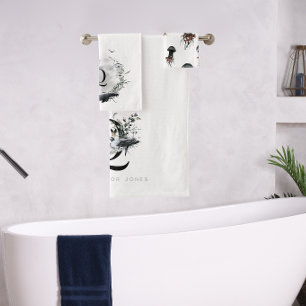 Elegante oceaan Waterverf walvis monogram Bad Handdoek