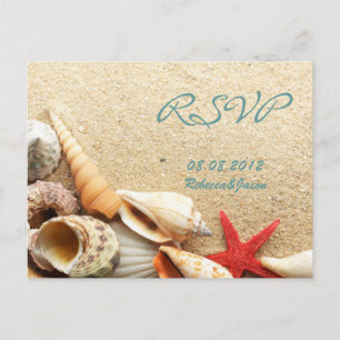 Elegante oceaan zand schelpen strand bruiloft RSVP Uitnodiging Briefkaart
