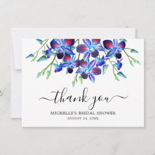Elegante Oceaanblauwe Orchidee Aquarel Bruiloft Fe Bedankkaart