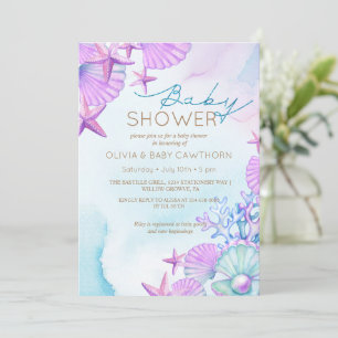 Elegante Oceaanschelpen Baby Shower  Kaart