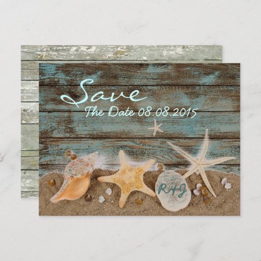 elegante oceaanschelpen strand save the date aankondigingskaart (Voorkant / Achterkant)