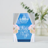 Elegante Ocean Beach Kroonluchter Zomer Bruiloft R Aankondigingskaart (Staand voorkant)