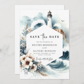 Elegante Oceanic Waves Lighthouse bruiloft Save The Date (Voorkant / Achterkant)