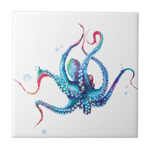 Elegante Octopus Keramiektegel met Waterverf Tegeltje