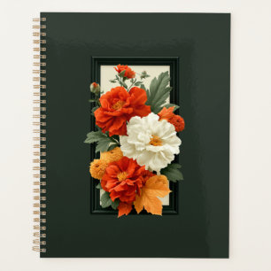 Élégante œuvre d'art acrylique florale orange et b