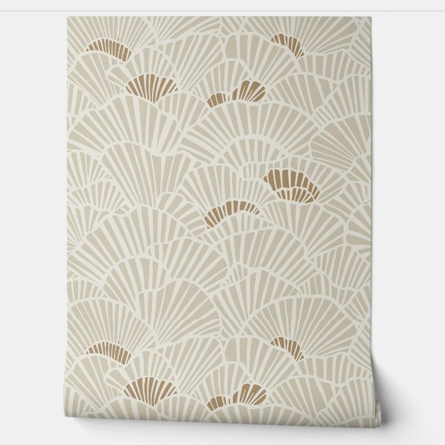 Elegante Off-White en Gouden Art Deco Oceaan Behang (Afrollen)