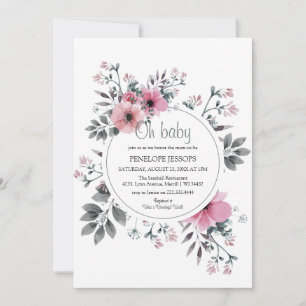 Elegante 'Oh Baby' Roze & Grijs Bloemenkindercrèch Kaart