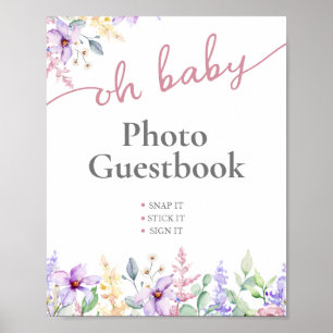 Elegante Oh Baby Wilde Bloem Foto Gastboek Bord Poster