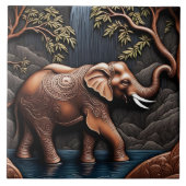 Elegante olifant temidden van rustige waterval sce tegeltje (Voorkant)