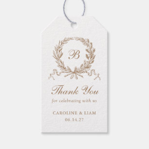 Elegante Olijf Eiken Kam Geel Trouw Monogram Cadeaulabel