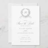 Elegante olijf eiken krans monogram save the date kaart (Voorkant)
