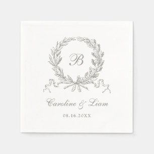 Elegante olijf eiken krans vintage trouw monogram servet