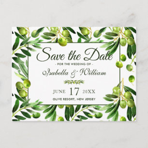 Elegante Olijfblad Boho Tuin Save the Date Aankondigingskaart