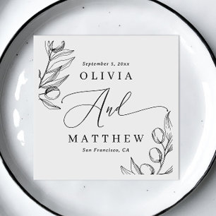 Elegante olijfbruiloft minimalistisch delicaat s servet