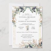 Elegante olijfgaard | Boho botanische uitnodiging (Voorkant)