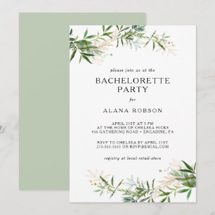 Elegante Olijfgroen Bachelorette Party Invitati Kaart