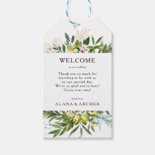 Elegante Olijfgroen Bruiloft Welkomstgeschenk Labe Cadeaulabel
