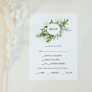 Elegante Olijfgroen Menu Keuze RSVP-kaart