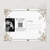 Elegante Olijfgroen & Witte Bloemen Bewaar de Datu Aankondigingskaart (Achterkant)