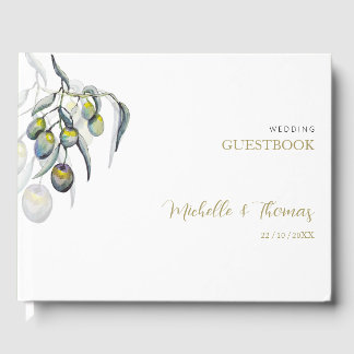 Elegante Olijfgroene Aquarel Illustratie Gastenboek