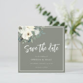 Elegante Olijfgroene Bloemen Save The Date (Staand voorkant)