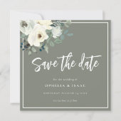 Elegante Olijfgroene Bloemen Save The Date (Voorkant)