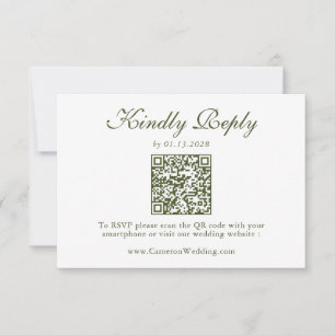 Elegante olijfgroene bloemencode QR Code bruiloft RSVP Kaartje