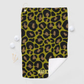 Elegante olijfgroene en zwarte luipaard Monogram Golfhanddoek (Insitu)