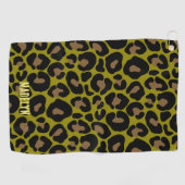 Elegante olijfgroene en zwarte luipaard Monogram Golfhanddoek (Horizontaal)