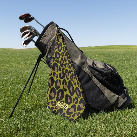 Elegante olijfgroene en zwarte luipaard Monogram Golfhanddoek (Groen)