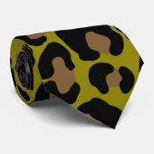 Elegante olijfgroene en zwarte luipaardprint stropdas (Opgerold)