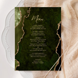 Elegante Olijfgroene Gouden Agate Huwelijksmenu Menu