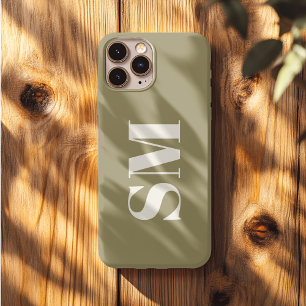 Elegante Olijfgroene Monogram initiaal iPhone 13 Pro Max Hoesje