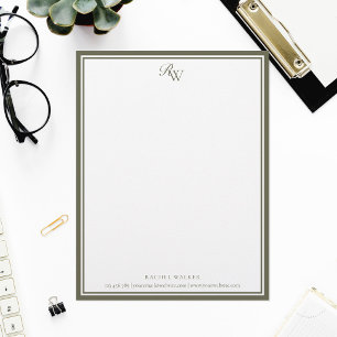 Elegante olijfgroene monogram twee rand briefhoofd