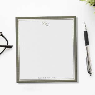 Elegante olijfgroene monogram twee rand notitieblok