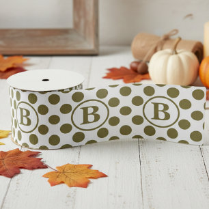 Elegante olijfgroene polkadot-monogram grosgrain lint