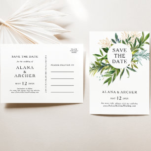 Elegante Olijfgroene Save The Date-ansichtkaart Uitnodiging Briefkaart