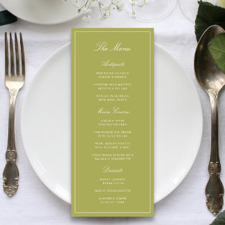 Elegante Olijfgroene Scriptie Bruiloft Menu