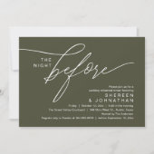 Elegante olijfgroene scriptie bruiloftsrepetie din kaart (Voorkant)